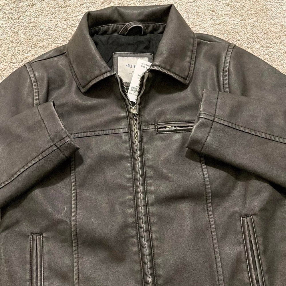 NWT Hollister Leather Biker Jacket | Rustic Black | Medium